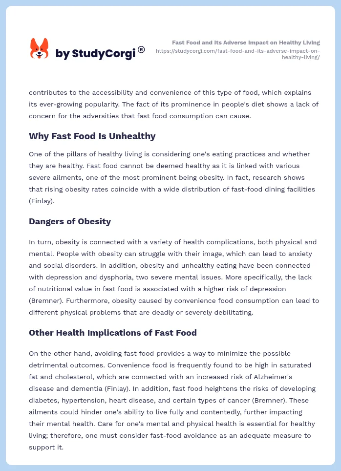 Fast Food and Its Adverse Impact on Healthy Living. Page 2