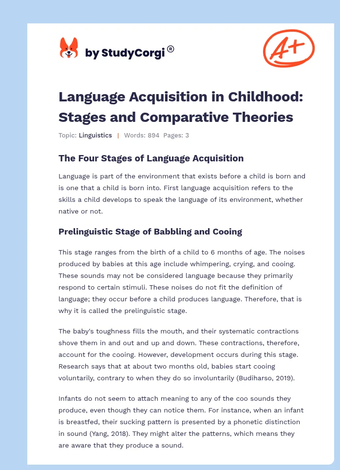 Language Acquisition in Childhood: Stages and Comparative Theories. Page 1