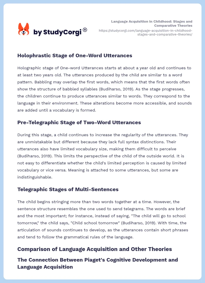 Language Acquisition in Childhood: Stages and Comparative Theories. Page 2