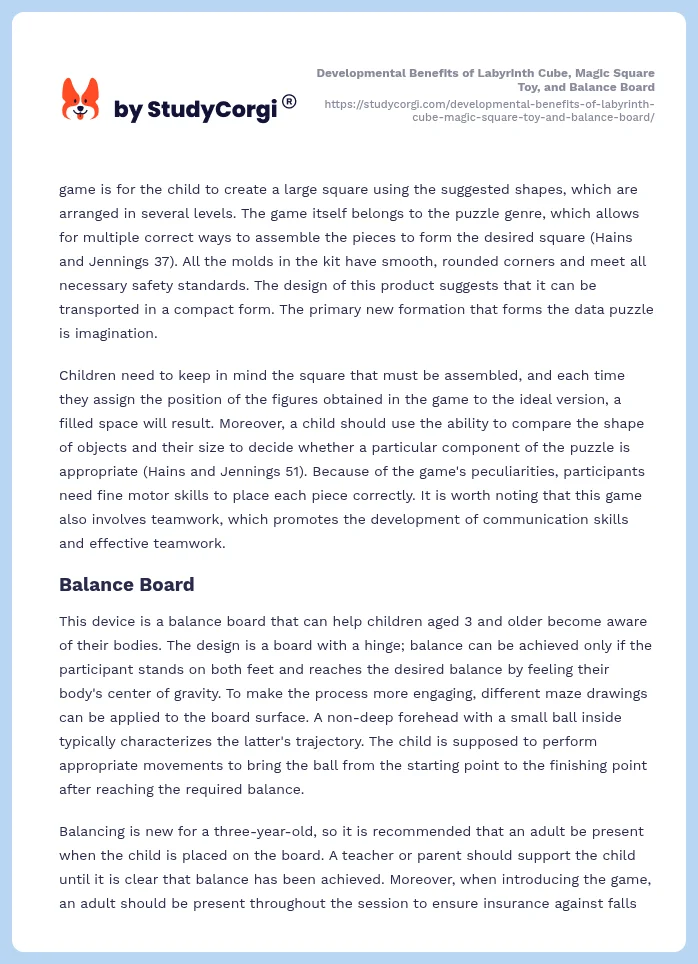Developmental Benefits of Labyrinth Cube, Magic Square Toy, and Balance Board. Page 2