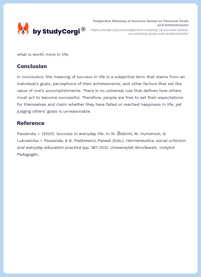 Subjective Meaning of Success Based on Personal Goals and Achievements. Page 2