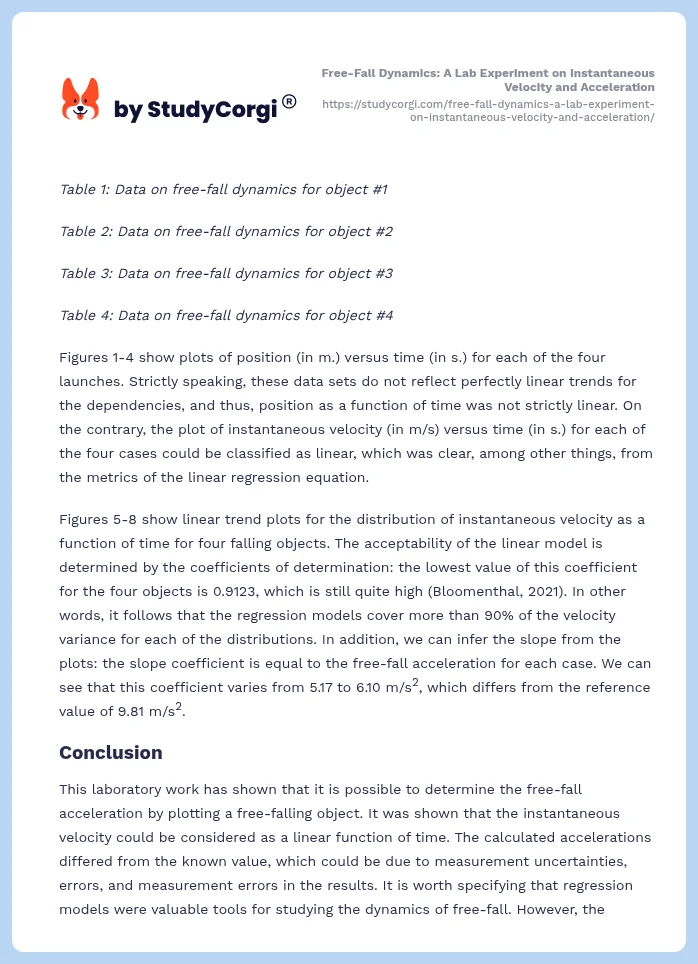 Free-Fall Dynamics: A Lab Experiment on Instantaneous Velocity and Acceleration. Page 2