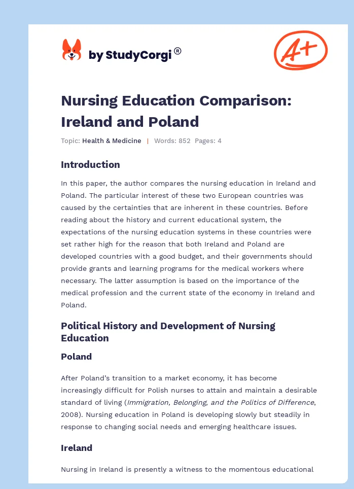 Nursing Education Comparison: Ireland and Poland. Page 1