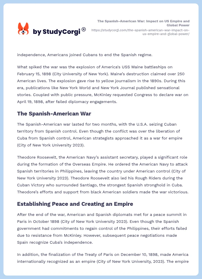 The Spanish-American War: Impact on US Empire and Global Power. Page 2