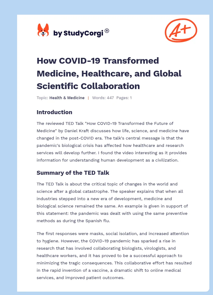 How COVID-19 Transformed Medicine, Healthcare, and Global Scientific Collaboration. Page 1