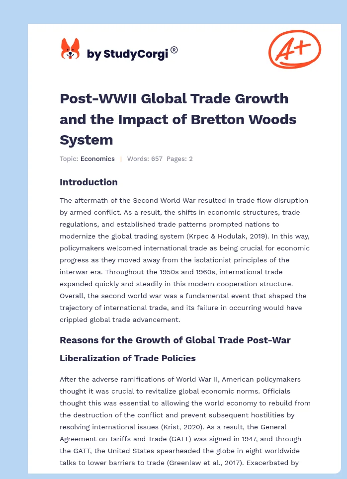 Post-WWII Global Trade Growth and the Impact of Bretton Woods System. Page 1