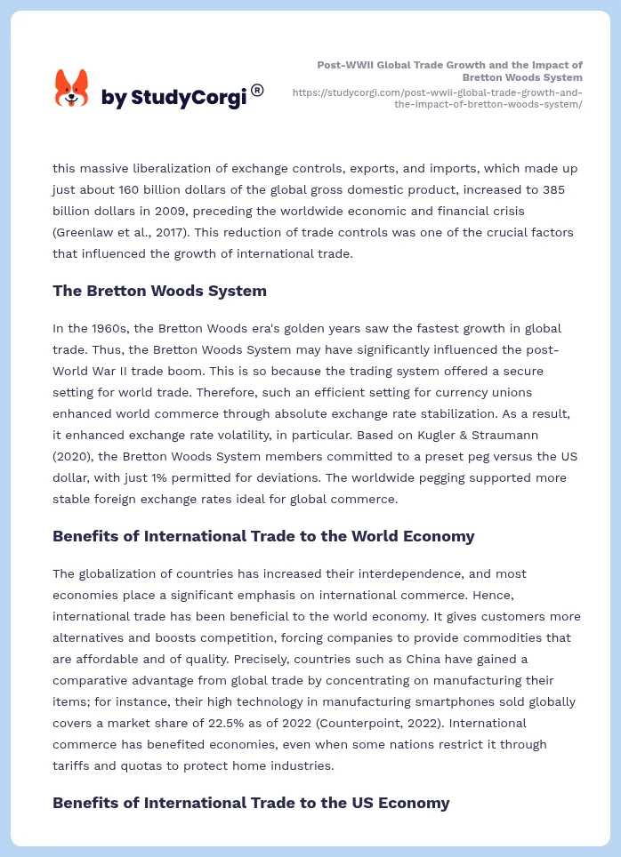 Post-WWII Global Trade Growth and the Impact of Bretton Woods System. Page 2