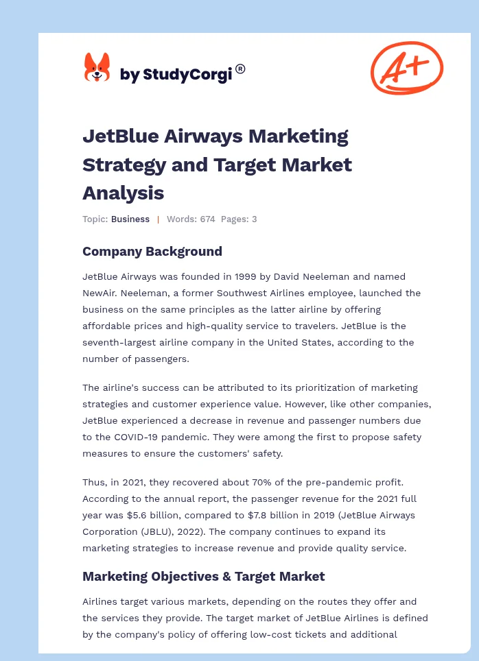 JetBlue Airways Marketing Strategy and Target Market Analysis. Page 1