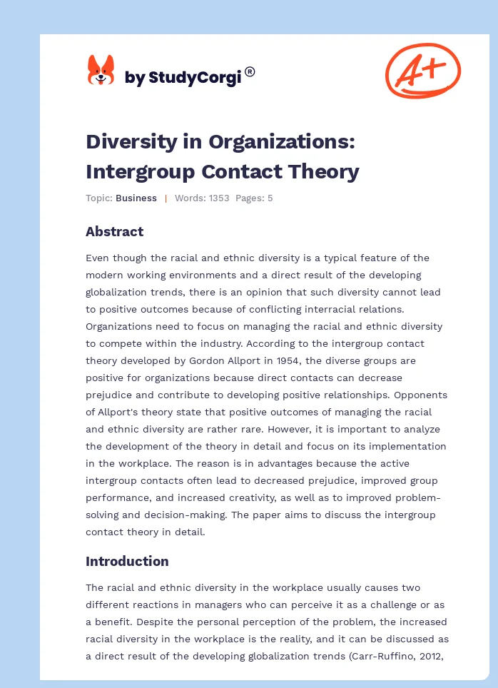 Diversity in Organizations: Intergroup Contact Theory. Page 1