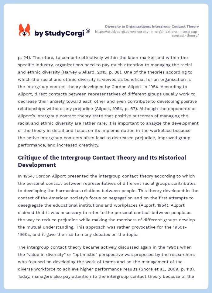 Diversity in Organizations: Intergroup Contact Theory. Page 2