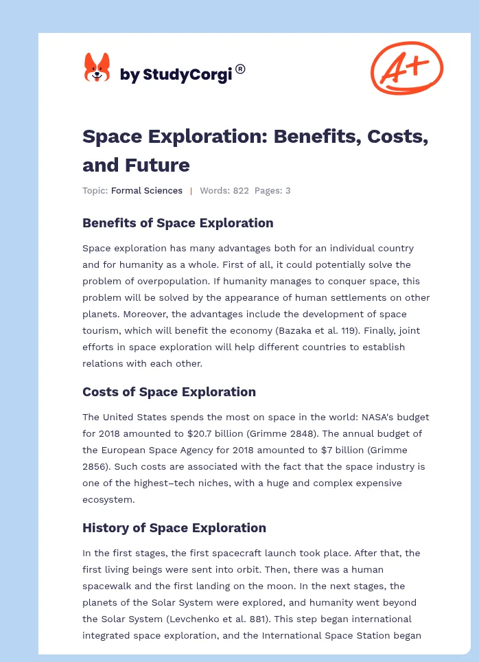 Space Exploration: Benefits, Costs, and Future. Page 1