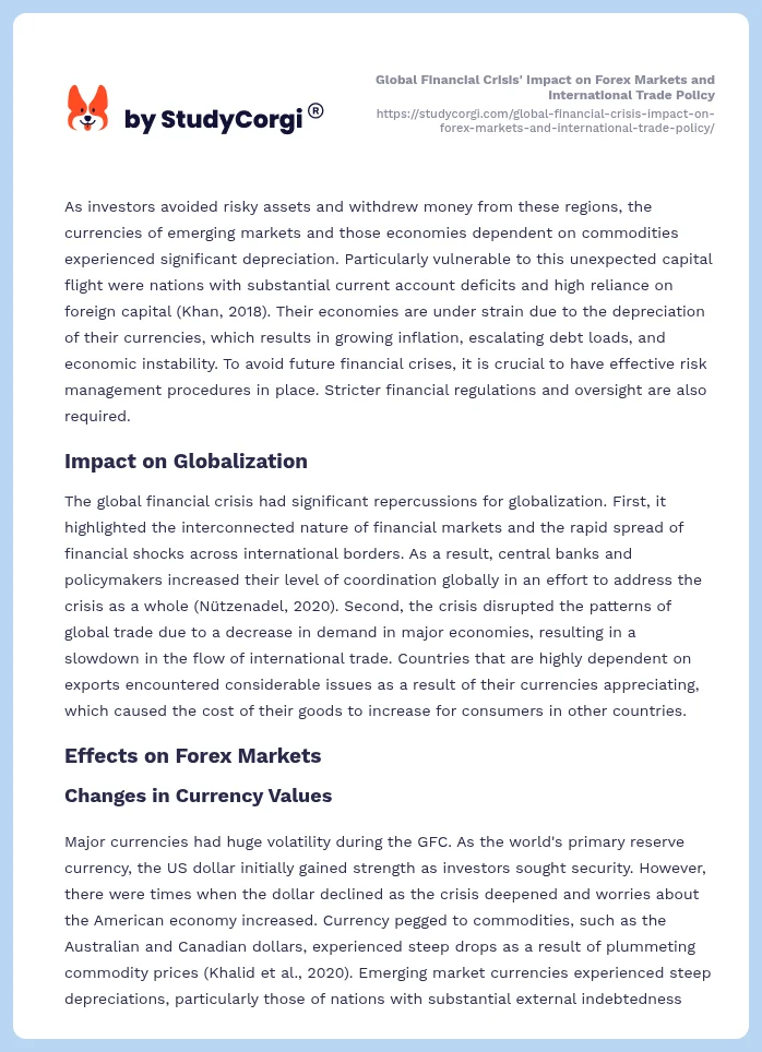 Global Financial Crisis' Impact on Forex Markets and International Trade Policy. Page 2
