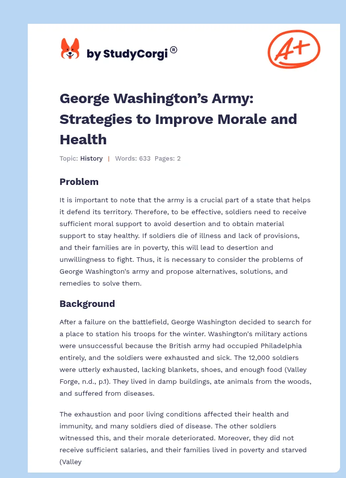 George Washington’s Army: Strategies to Improve Morale and Health. Page 1