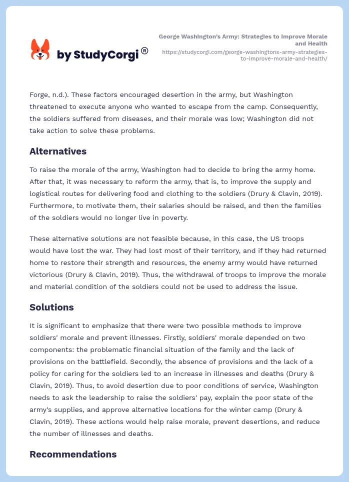 George Washington’s Army: Strategies to Improve Morale and Health. Page 2
