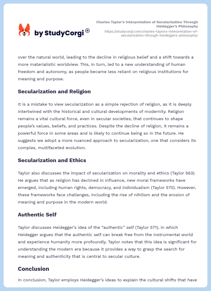 Charles Taylor’s Interpretation of Secularization Through Heidegger’s Philosophy. Page 2
