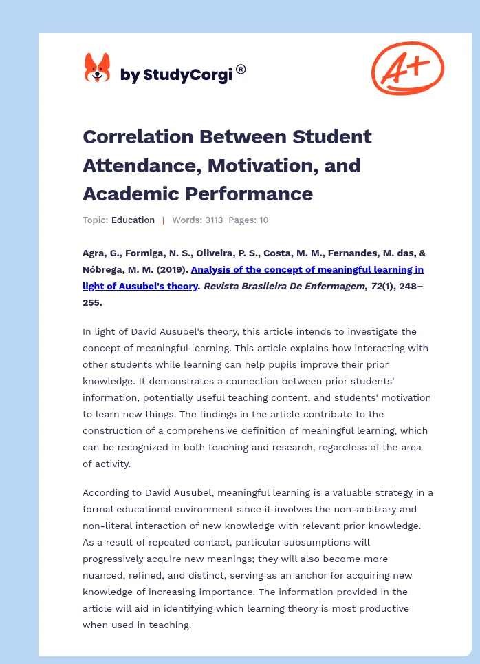 Correlation Between Student Attendance, Motivation, and Academic Performance. Page 1