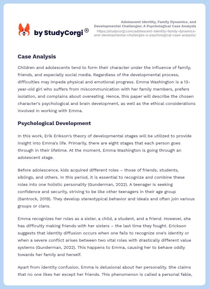 Adolescent Identity, Family Dynamics, and Developmental Challenges: A Psychological Case Analysis. Page 2