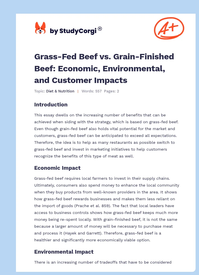 Grass-Fed Beef vs. Grain-Finished Beef: Economic, Environmental, and Customer Impacts. Page 1