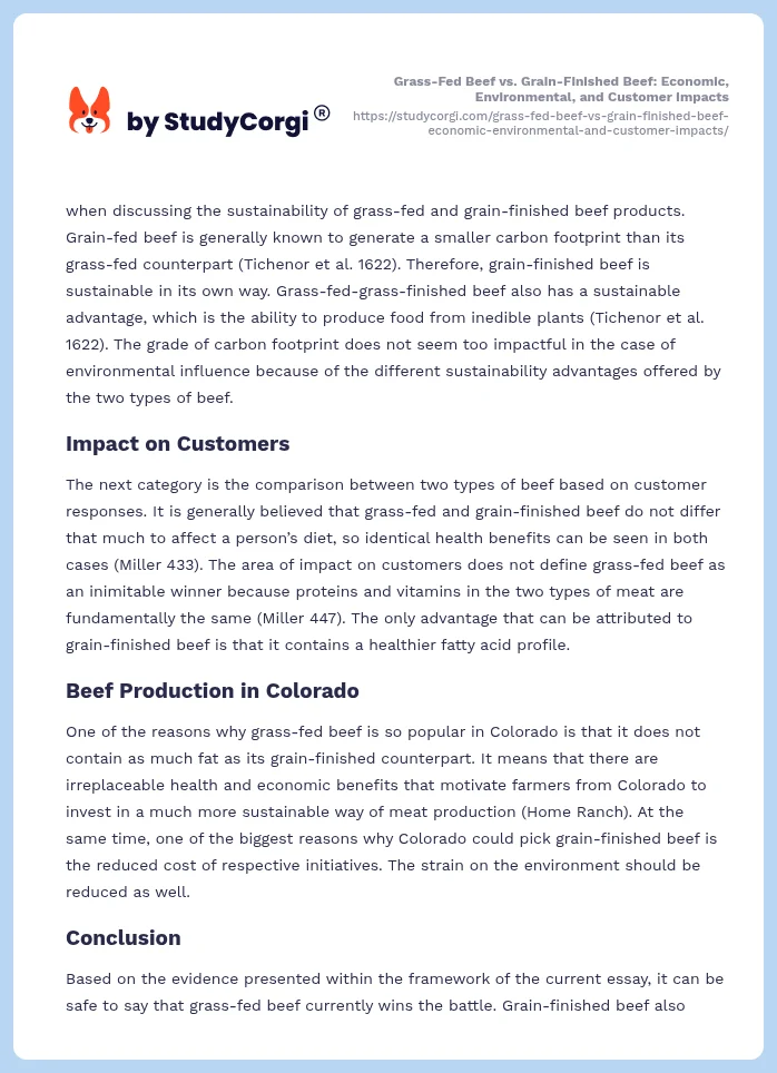 Grass-Fed Beef vs. Grain-Finished Beef: Economic, Environmental, and Customer Impacts. Page 2