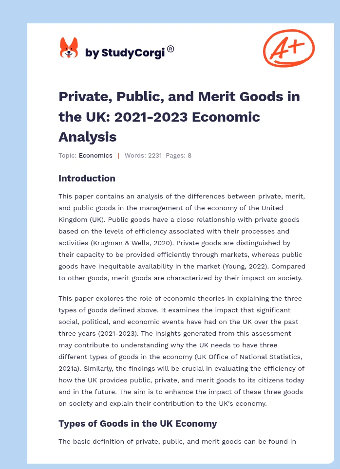 Private, Public, and Merit Goods in the UK: 2021-2023 Economic Analysis. Page 1