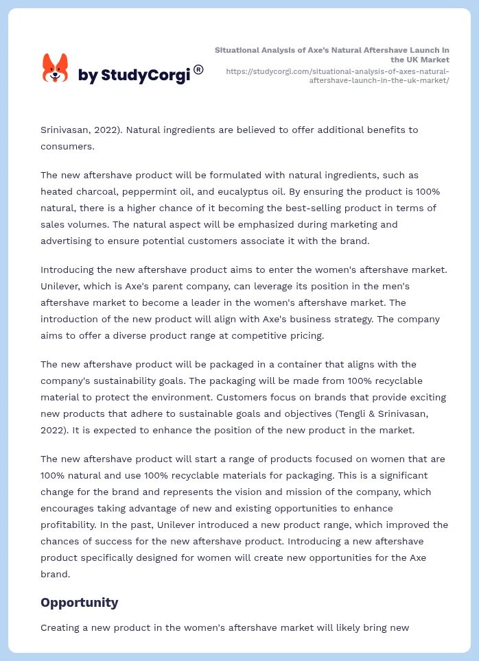 Situational Analysis of Axe’s Natural Aftershave Launch in the UK Market. Page 2