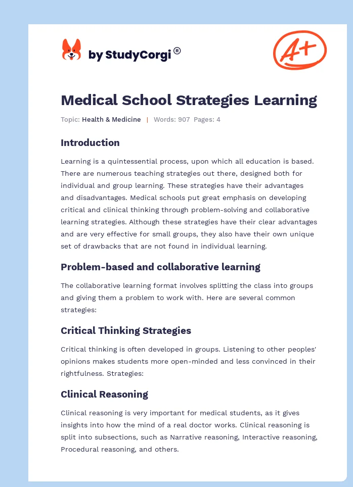Medical School Strategies Learning. Page 1