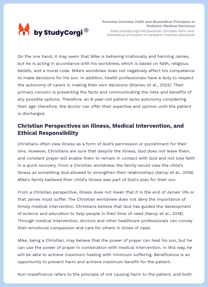 Parental Christian Faith and Biomedical Principles in Pediatric Medical Decisions. Page 2
