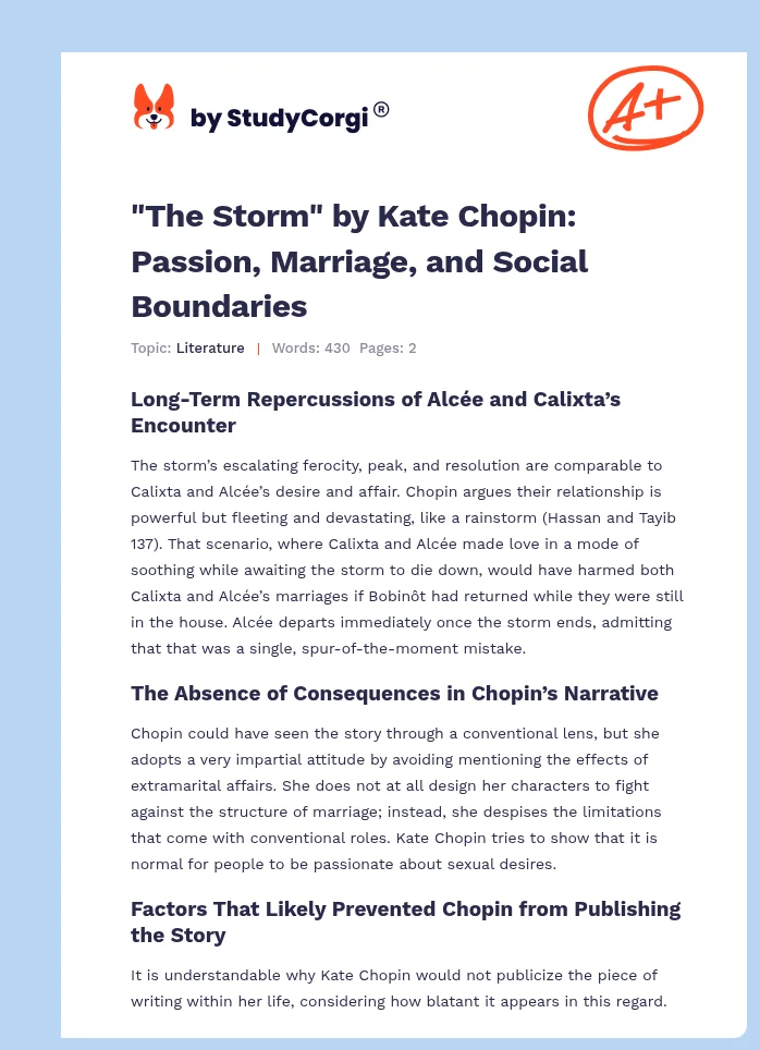 "The Storm" by Kate Chopin: Passion, Marriage, and Social Boundaries. Page 1