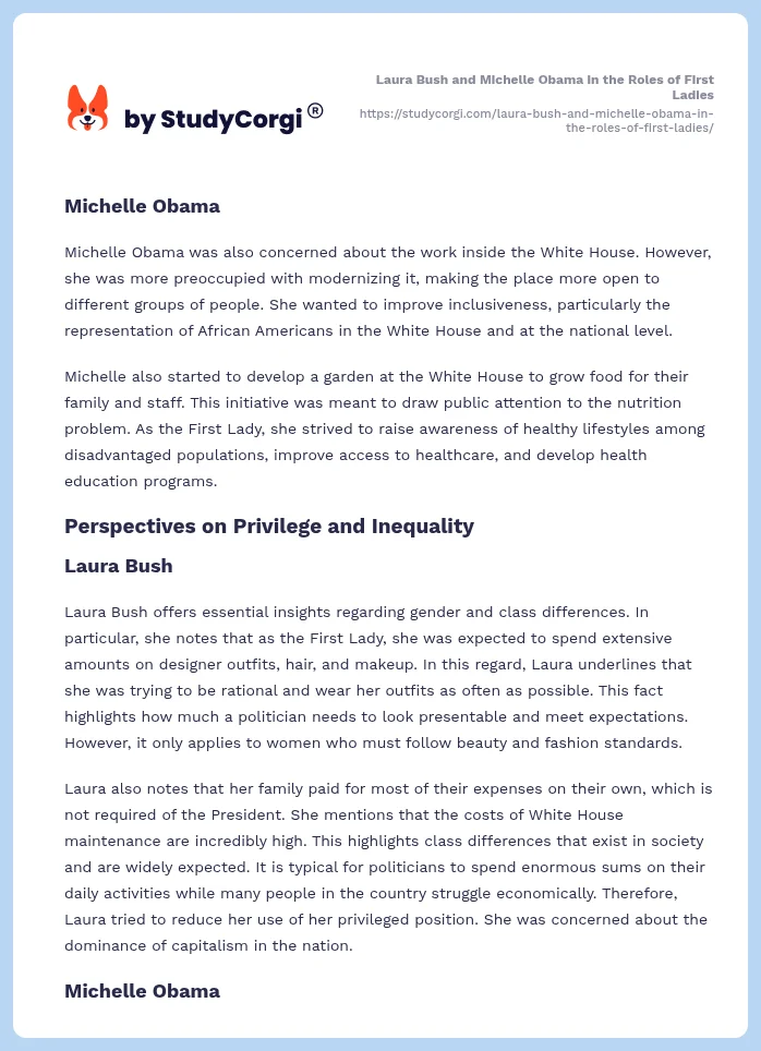 Laura Bush and Michelle Obama in the Roles of First Ladies. Page 2