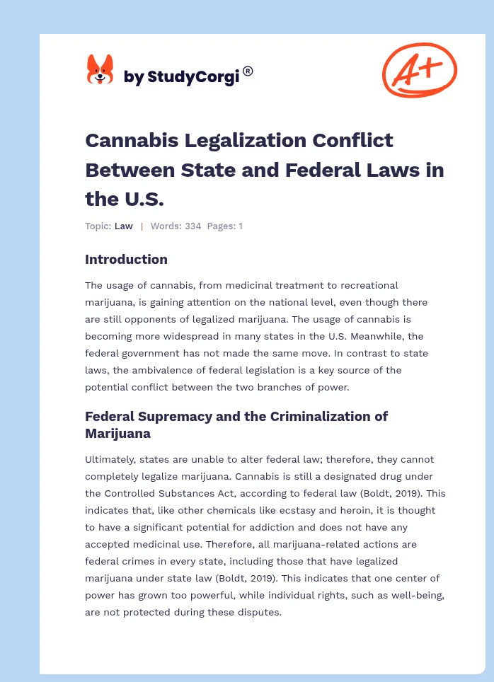 Cannabis Legalization Conflict Between State and Federal Laws in the U.S.. Page 1