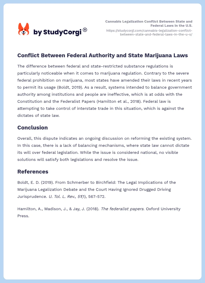 Cannabis Legalization Conflict Between State and Federal Laws in the U.S.. Page 2