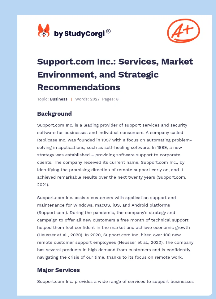 Support.com Inc.: Services, Market Environment, and Strategic Recommendations. Page 1