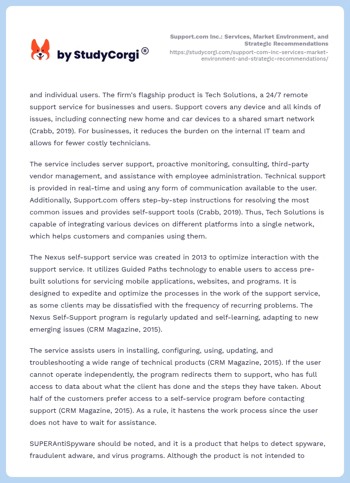 Support.com Inc.: Services, Market Environment, and Strategic Recommendations. Page 2