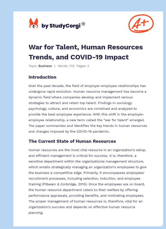 War for Talent, Human Resources Trends, and COVID-19 Impact. Page 1