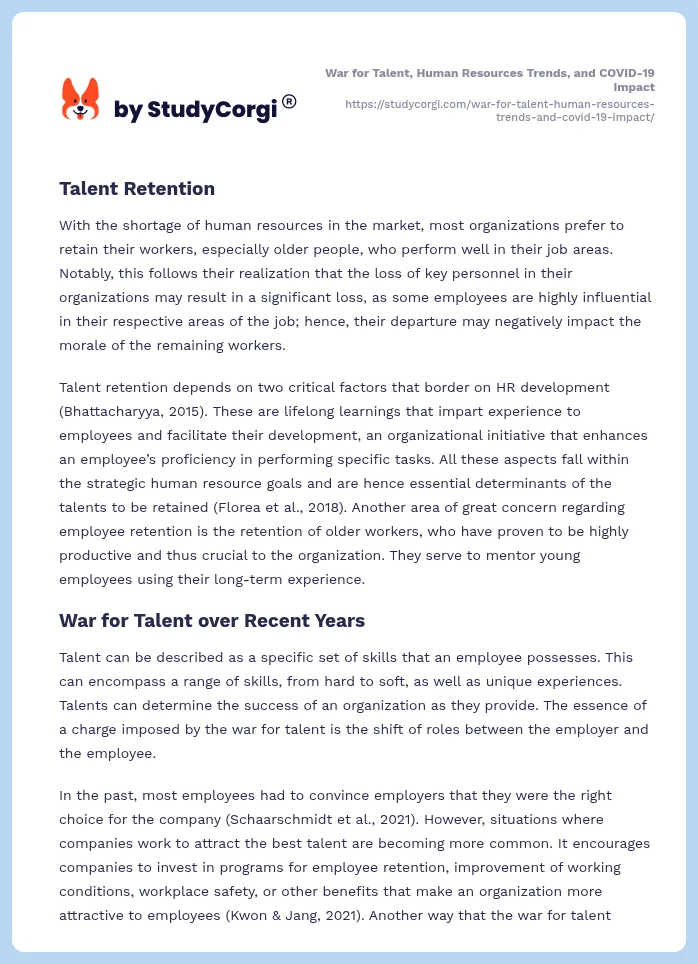 War for Talent, Human Resources Trends, and COVID-19 Impact. Page 2