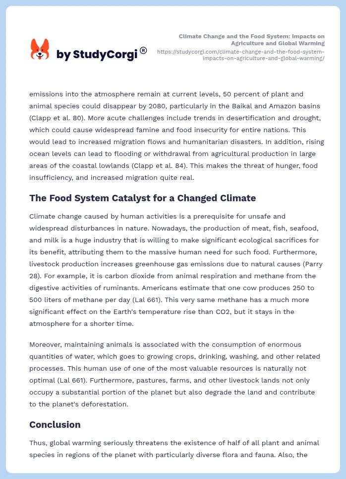 Climate Change and the Food System: Impacts on Agriculture and Global Warming. Page 2