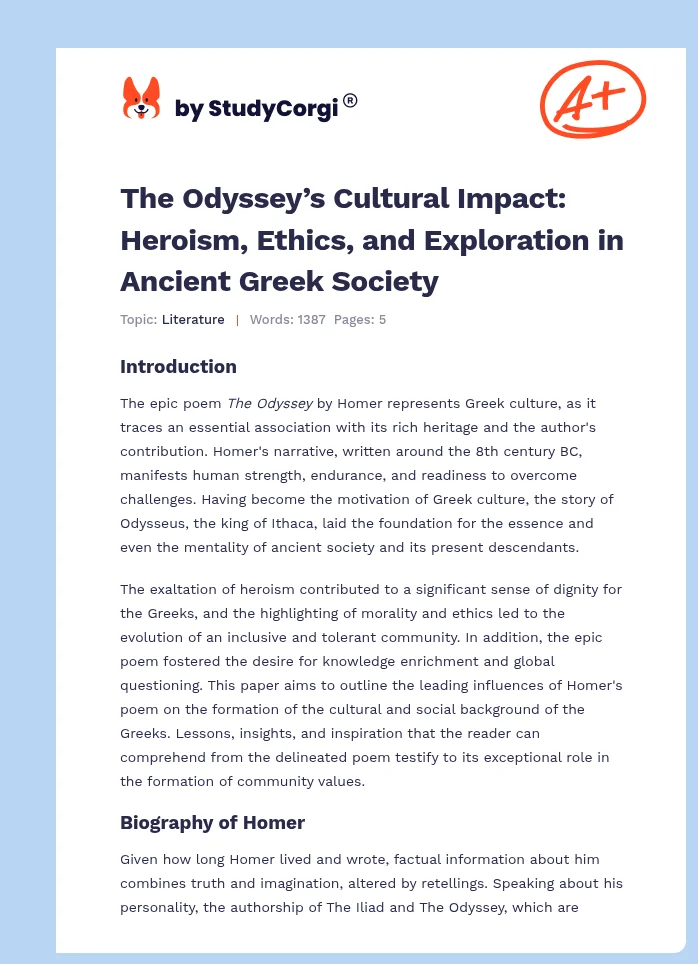 The Odyssey’s Cultural Impact: Heroism, Ethics, and Exploration in Ancient Greek Society. Page 1