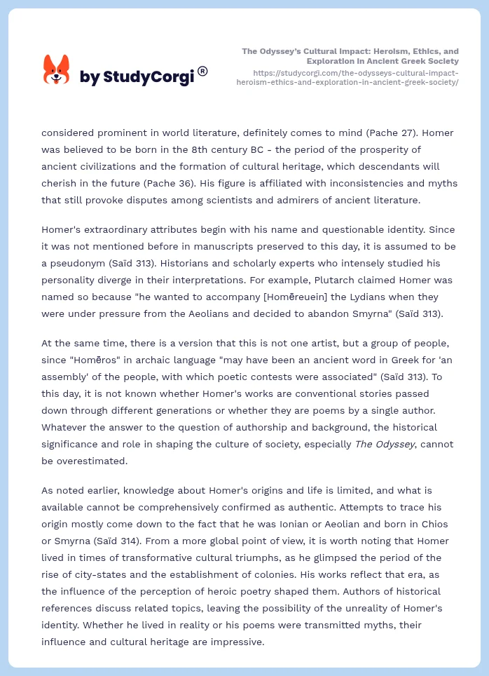 The Odyssey’s Cultural Impact: Heroism, Ethics, and Exploration in Ancient Greek Society. Page 2