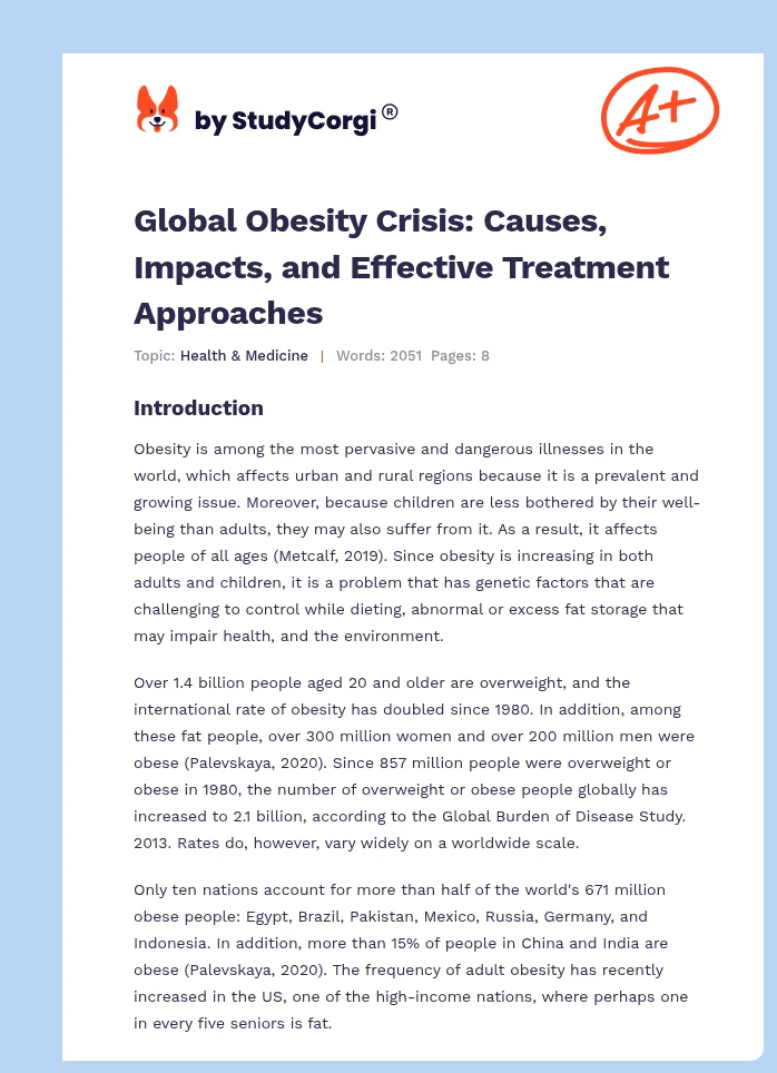 Global Obesity Crisis: Causes, Impacts, and Effective Treatment Approaches. Page 1