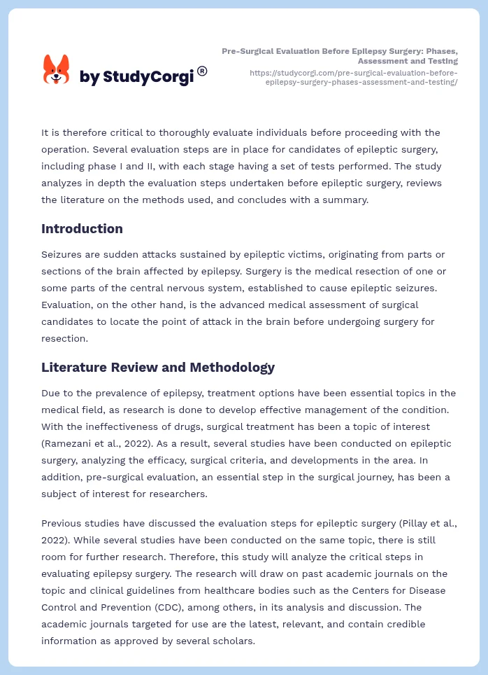 Pre-Surgical Evaluation Before Epilepsy Surgery: Phases, Assessment and Testing. Page 2