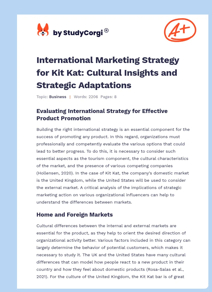 International Marketing Strategy for Kit Kat: Cultural Insights and Strategic Adaptations. Page 1