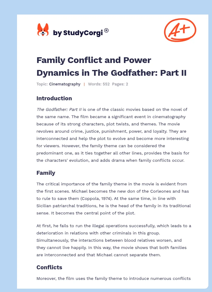 Family Conflict and Power Dynamics in The Godfather: Part II. Page 1