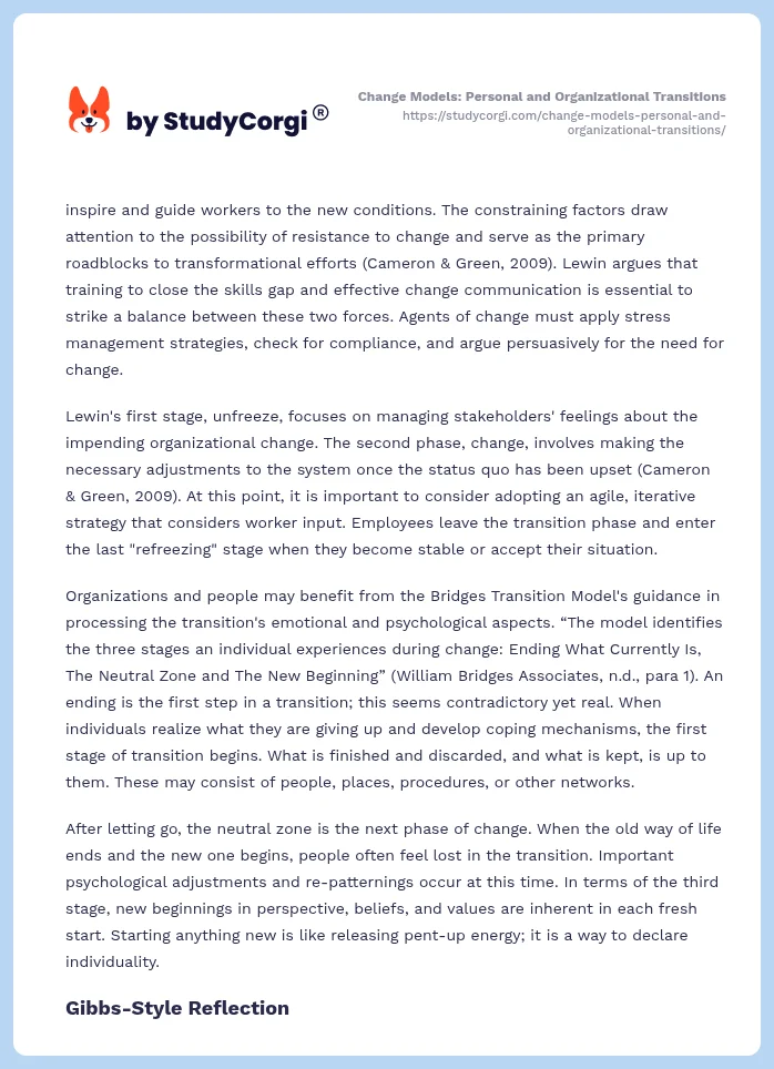 Change Models: Personal and Organizational Transitions. Page 2