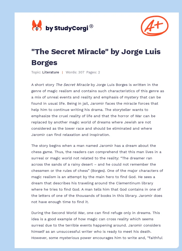 "The Secret Miracle" by Jorge Luis Borges. Page 1