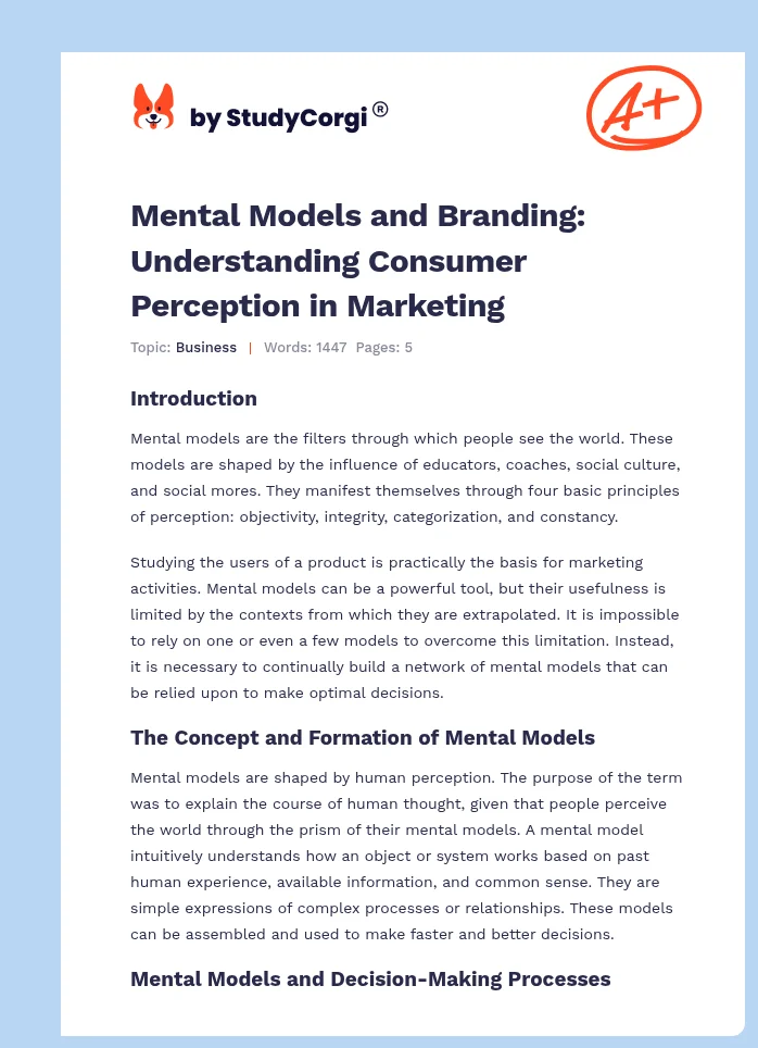 Mental Models and Branding: Understanding Consumer Perception in Marketing. Page 1