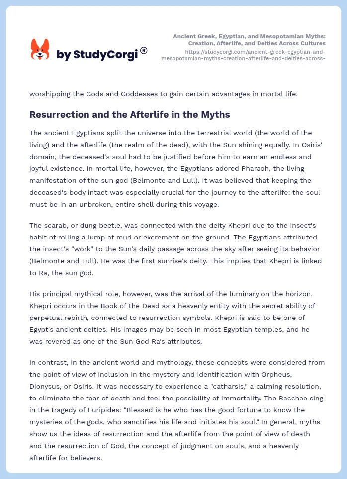 Ancient Greek, Egyptian, and Mesopotamian Myths: Creation, Afterlife, and Deities Across Cultures. Page 2