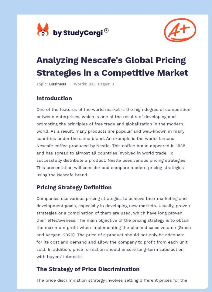 Analyzing Nescafe's Global Pricing Strategies in a Competitive Market. Page 1