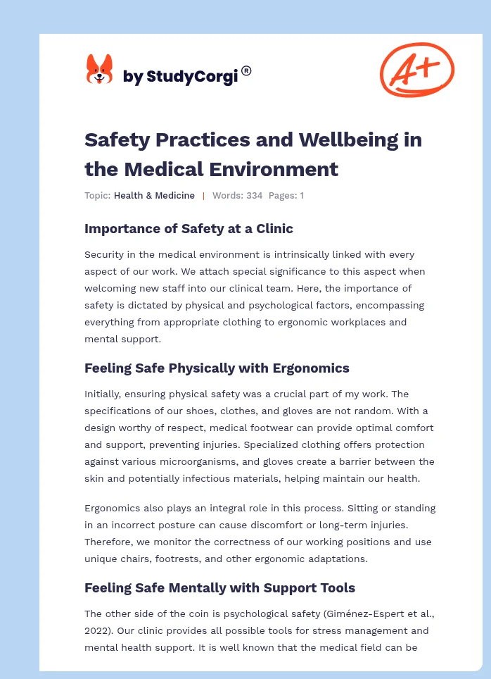 Safety Practices and Wellbeing in the Medical Environment. Page 1