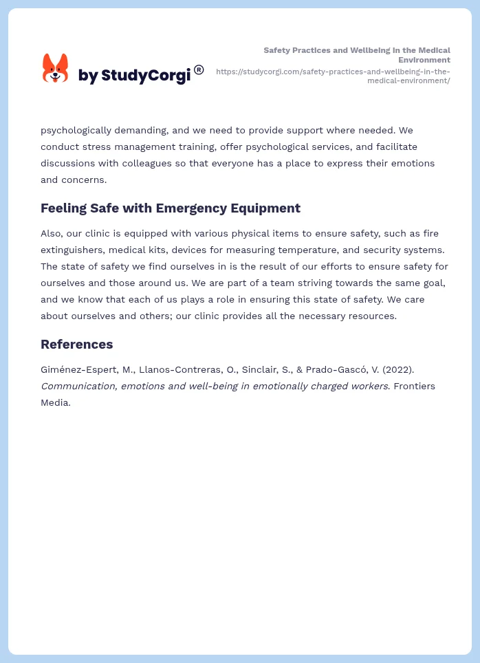 Safety Practices and Wellbeing in the Medical Environment. Page 2