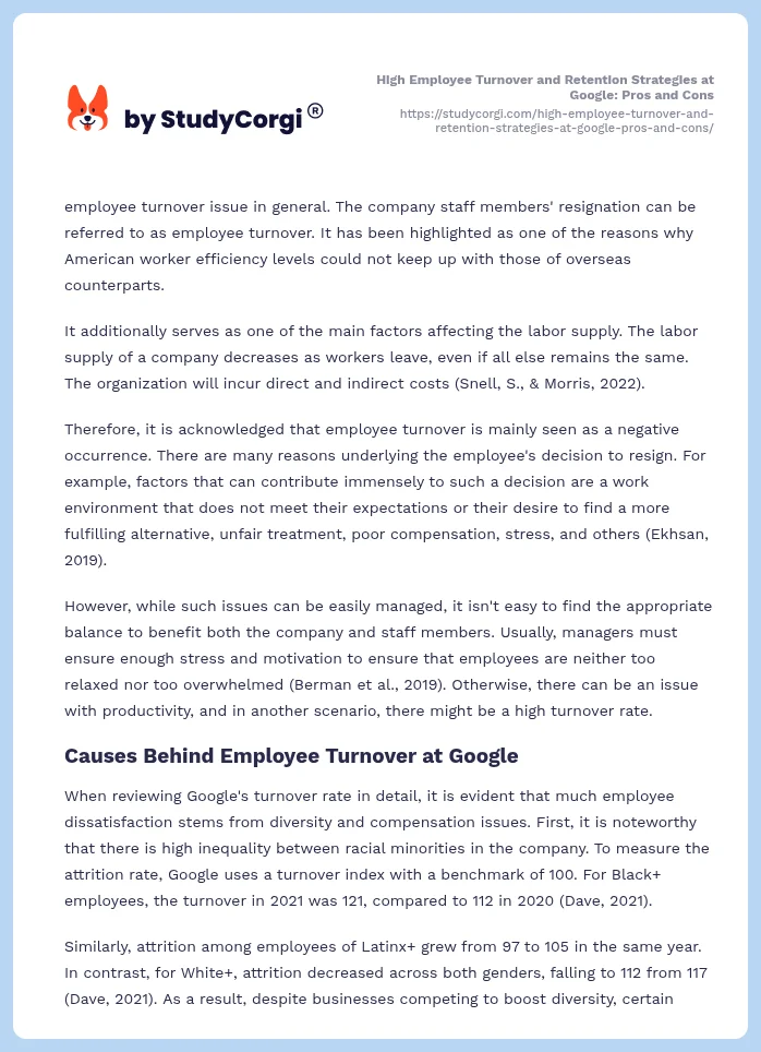 High Employee Turnover and Retention Strategies at Google: Pros and Cons. Page 2